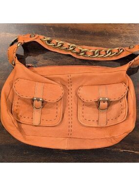 Carla Mancini Orange Leather Hobo Bag Purse
